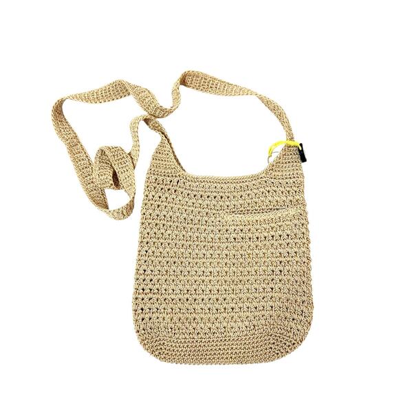 The Sak Boho Crocheted Crossbody Tan Purse Bag Charm Tall Coastal Minimalist - Picture 1 of 13